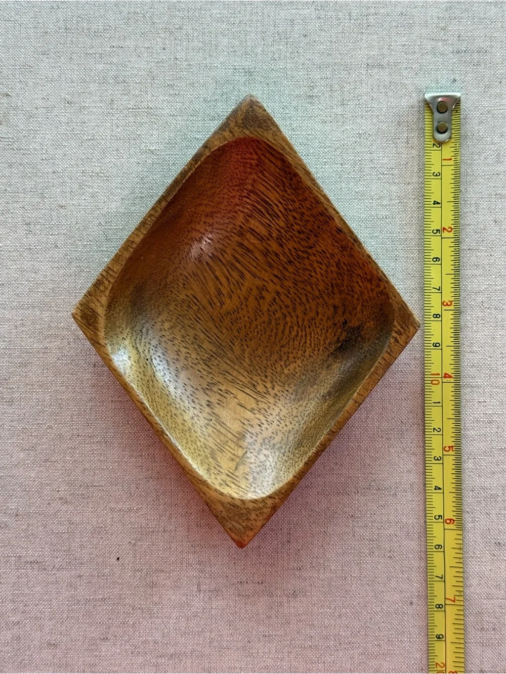 Vintage Hand Carved Wood Square Catchall Bowl | Mid Century Modern